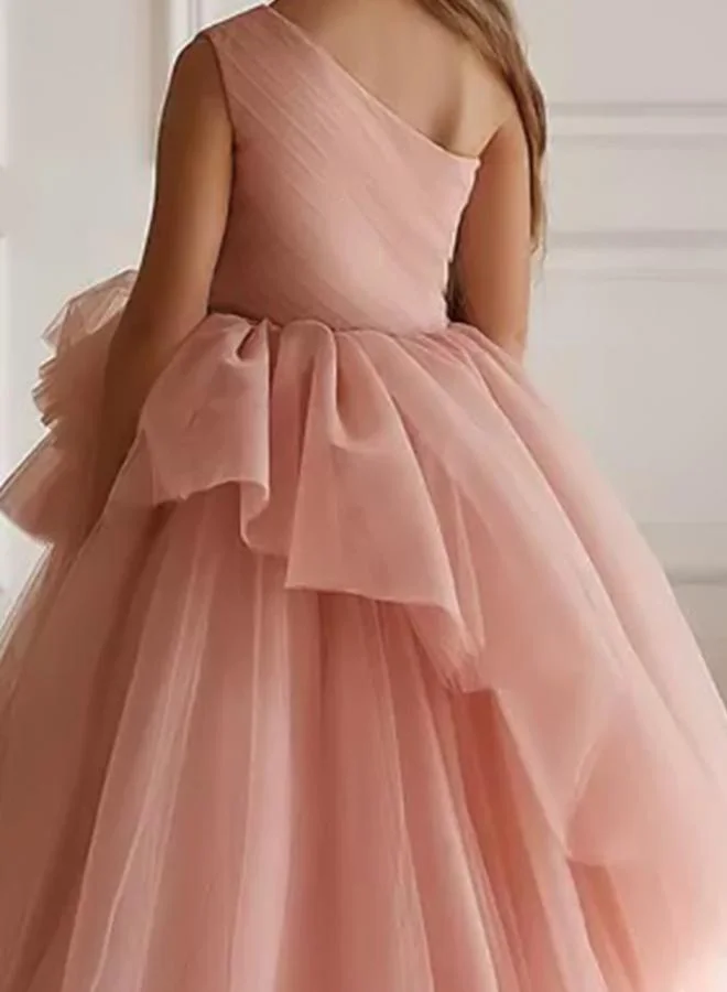 Take Two Girls Pink Ruffle Detail One Shoulder Maxi Dress